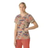 Blusa de trabalho feminina Cross-Flex com decote em V e estampado