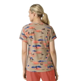 Blusa de trabalho feminina Cross-Flex com decote em V e estampado