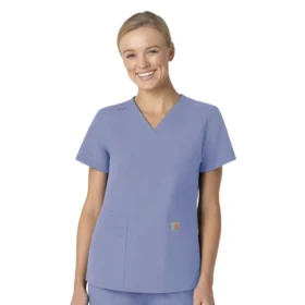 Blusa de trabalho feminina Force Essentials com decote em V