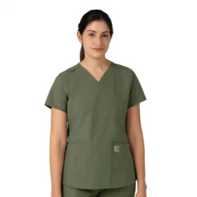 Blusa de trabalho feminina Force Essentials com decote em V