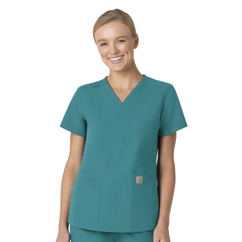 Blusa de trabalho feminina Force Essentials com decote em V
