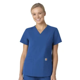 Blusa de trabalho feminina Force Essentials com decote em V