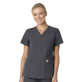 Blusa de trabalho feminina Force Essentials com decote em V