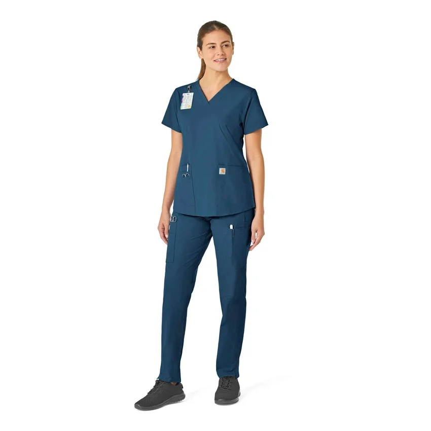 Blusa de trabalho feminina Force Essentials com decote em V