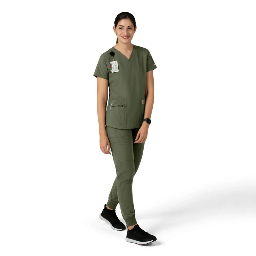Blusa de trabalho feminina Force Essentials com decote em V