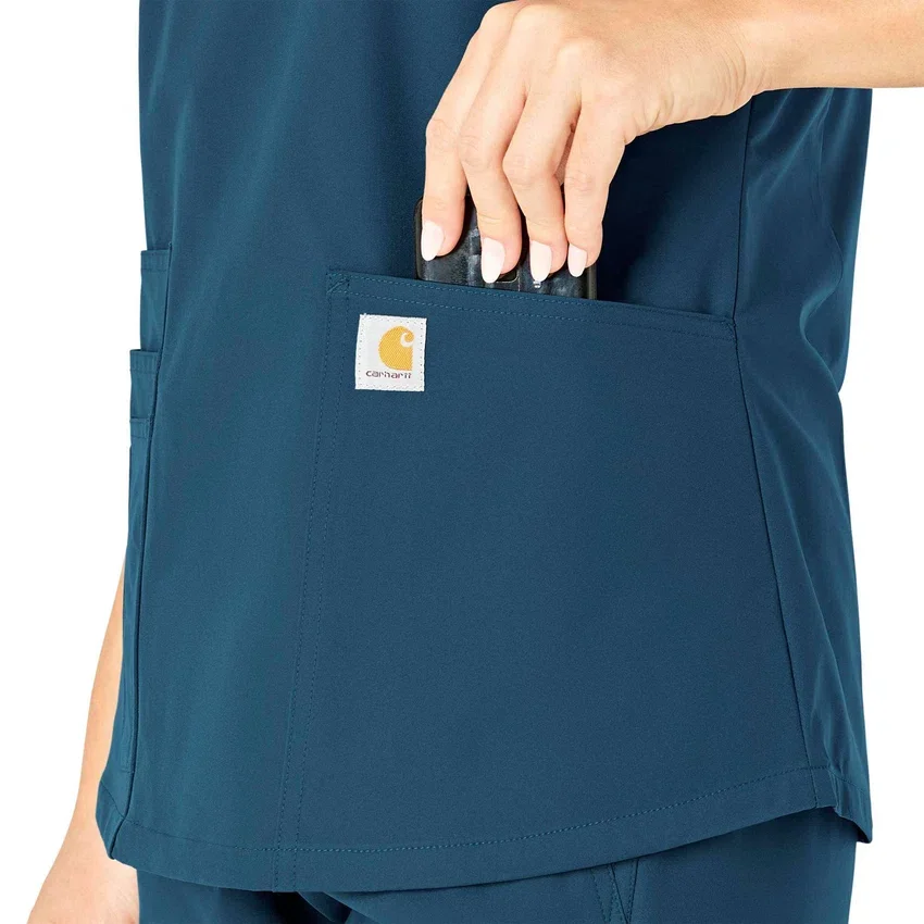 Blusa de trabalho feminina Force Essentials com decote em V