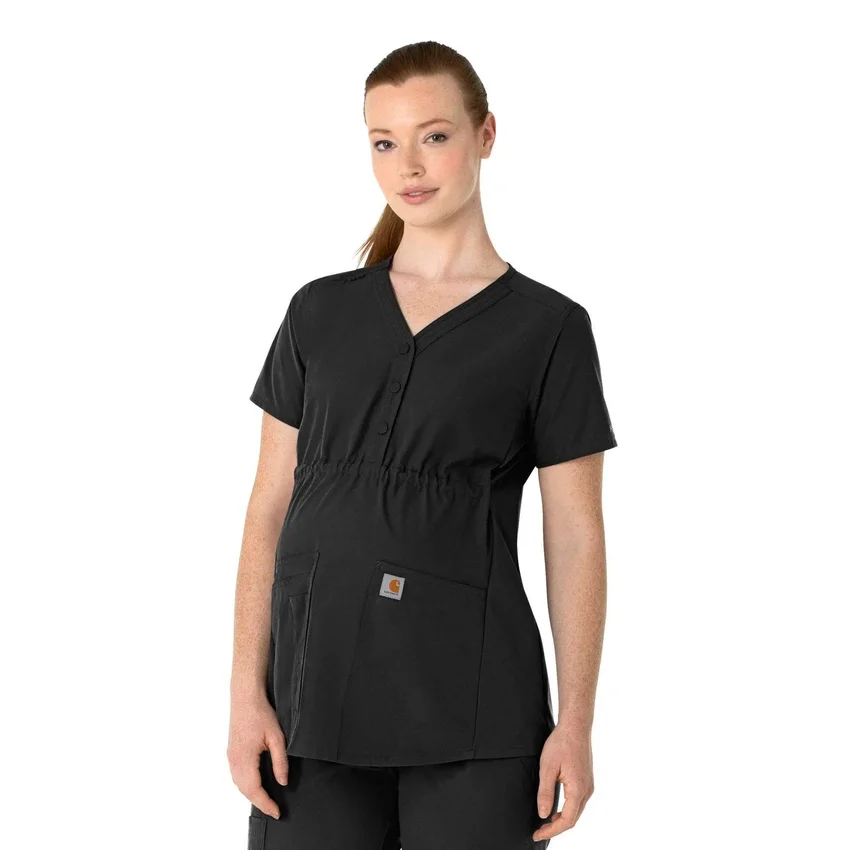 Blusa de trabalho pré-natal Henley Force Essentials para mulher