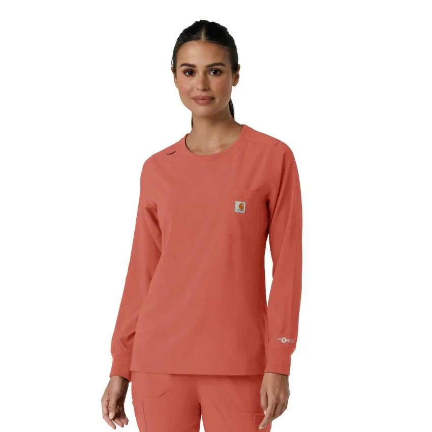 Blusa médica de manguitos longos com gola redonda Force Cross-Flex para mulher