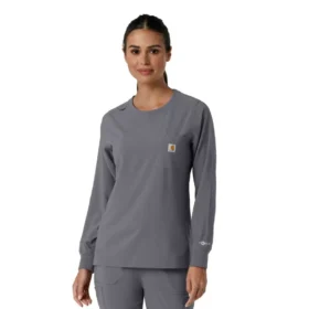 Blusa médica de manguitos longos com gola redonda Force Cross-Flex para mulher