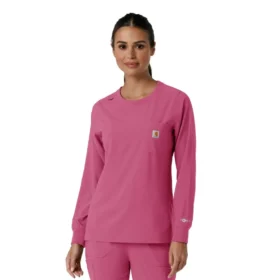 Blusa médica de manguitos longos com gola redonda Force Cross-Flex para mulher