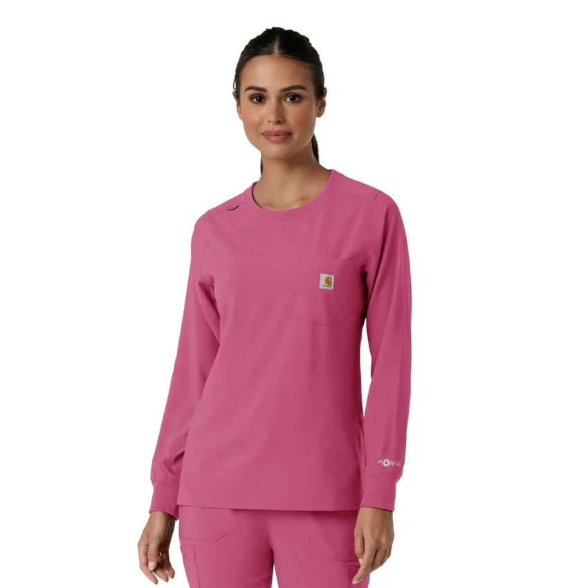 Blusa médica de manguitos longos com gola redonda Force Cross-Flex para mulher
