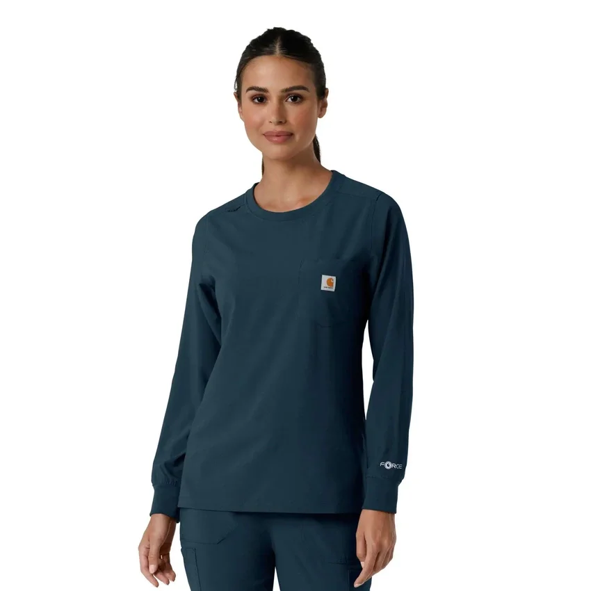 Blusa médica de manguitos longos com gola redonda Force Cross-Flex para mulher