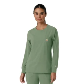 Blusa médica de manguitos longos com gola redonda Force Cross-Flex para mulher