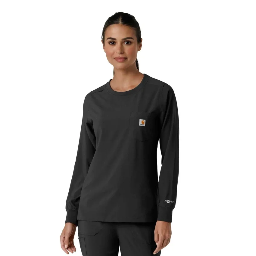 Blusa médica de manguitos longos com gola redonda Force Cross-Flex para mulher