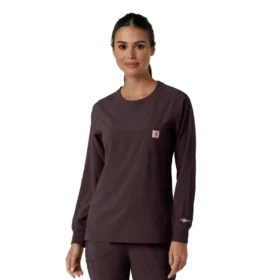 Blusa médica de manguitos longos com gola redonda Force Cross-Flex para mulher
