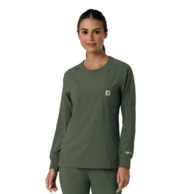 Blusa médica de manguitos longos com gola redonda Force Cross-Flex para mulher