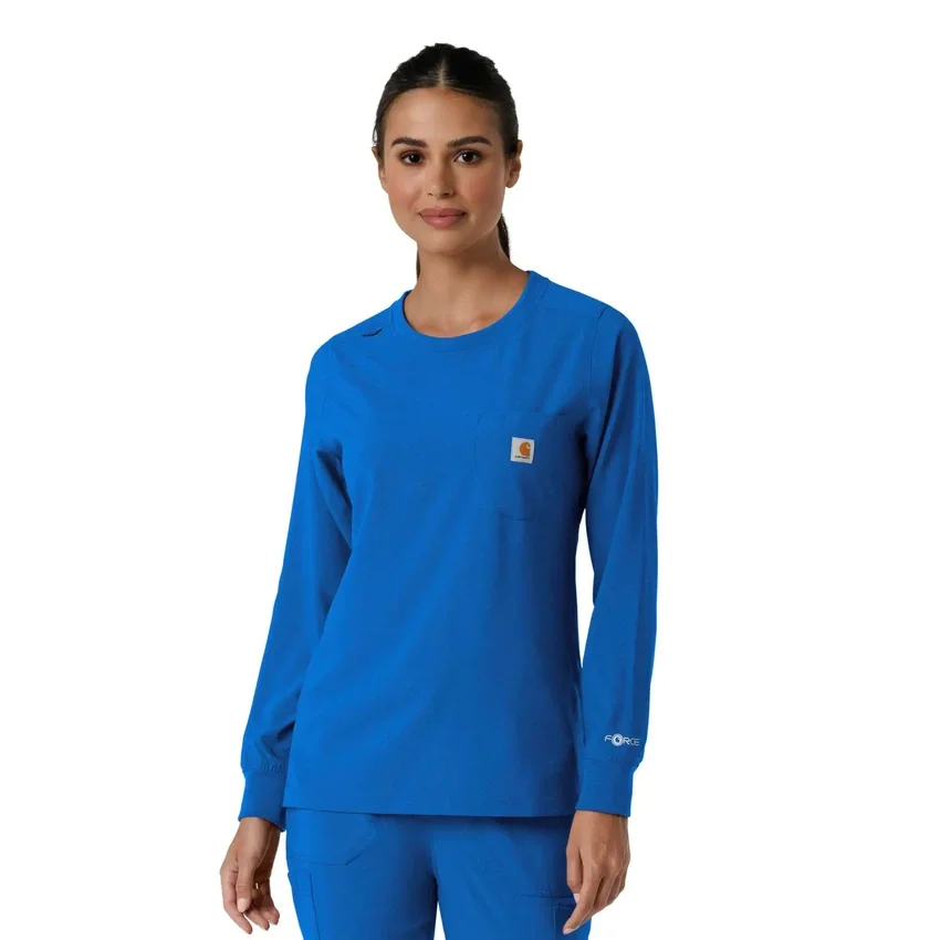 Blusa médica de manguitos longos com gola redonda Force Cross-Flex para mulher
