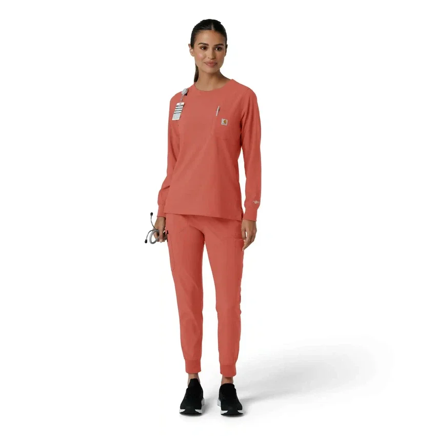 Blusa médica de manguitos longos com gola redonda Force Cross-Flex para mulher