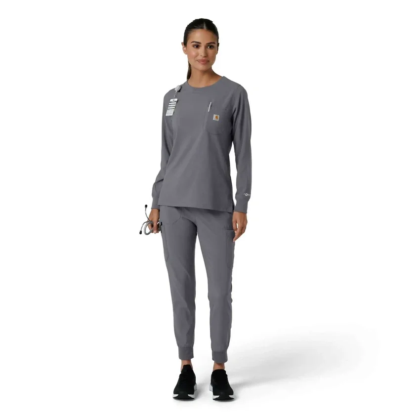 Blusa médica de manguitos longos com gola redonda Force Cross-Flex para mulher
