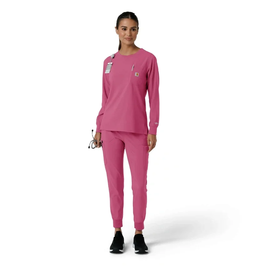 Blusa médica de manguitos longos com gola redonda Force Cross-Flex para mulher