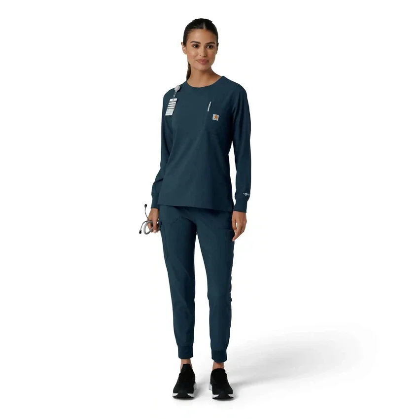 Blusa médica de manguitos longos com gola redonda Force Cross-Flex para mulher