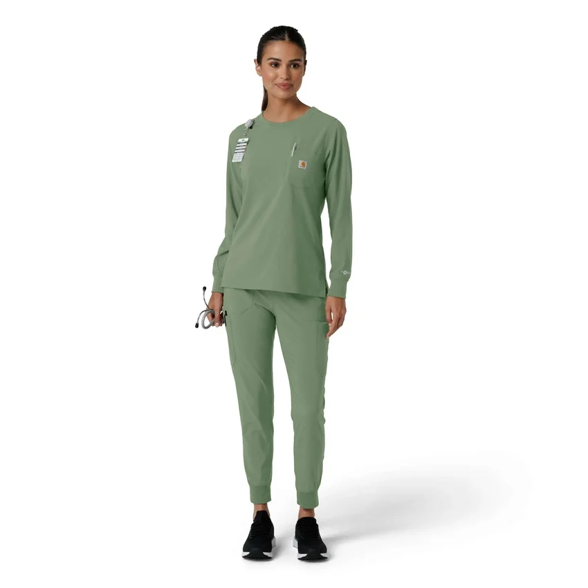 Blusa médica de manguitos longos com gola redonda Force Cross-Flex para mulher