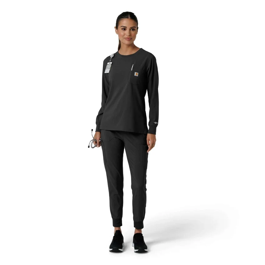 Blusa médica de manguitos longos com gola redonda Force Cross-Flex para mulher