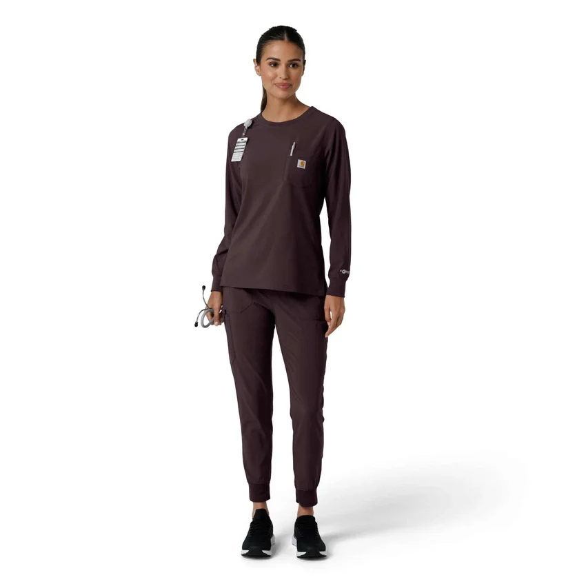 Blusa médica de manguitos longos com gola redonda Force Cross-Flex para mulher