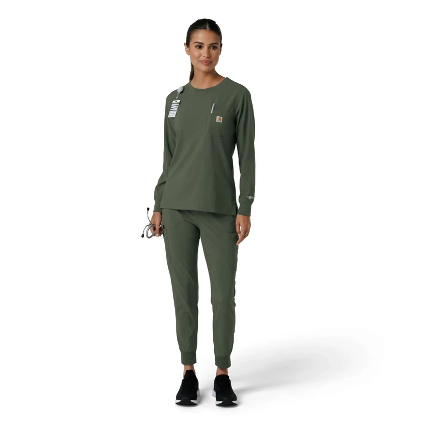 Blusa médica de manguitos longos com gola redonda Force Cross-Flex para mulher