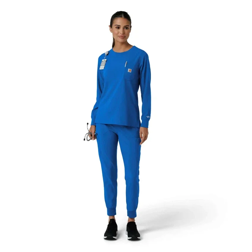 Blusa médica de manguitos longos com gola redonda Force Cross-Flex para mulher