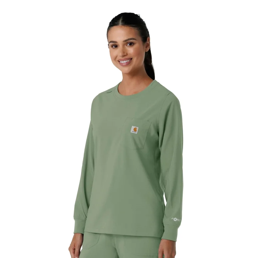 Blusa médica de manguitos longos com gola redonda Force Cross-Flex para mulher