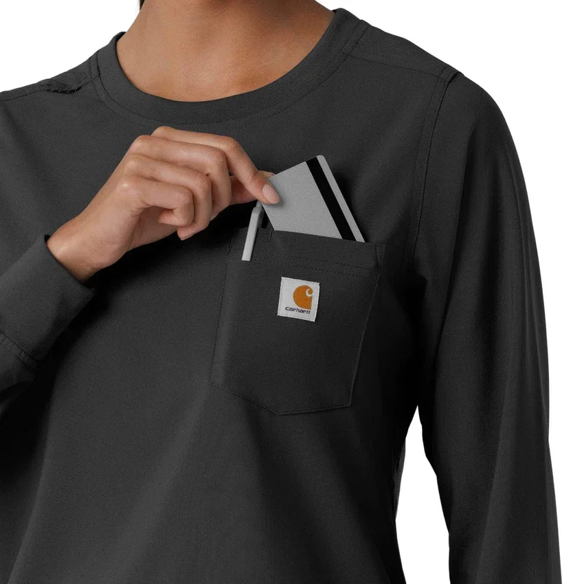 Blusa médica de manguitos longos com gola redonda Force Cross-Flex para mulher