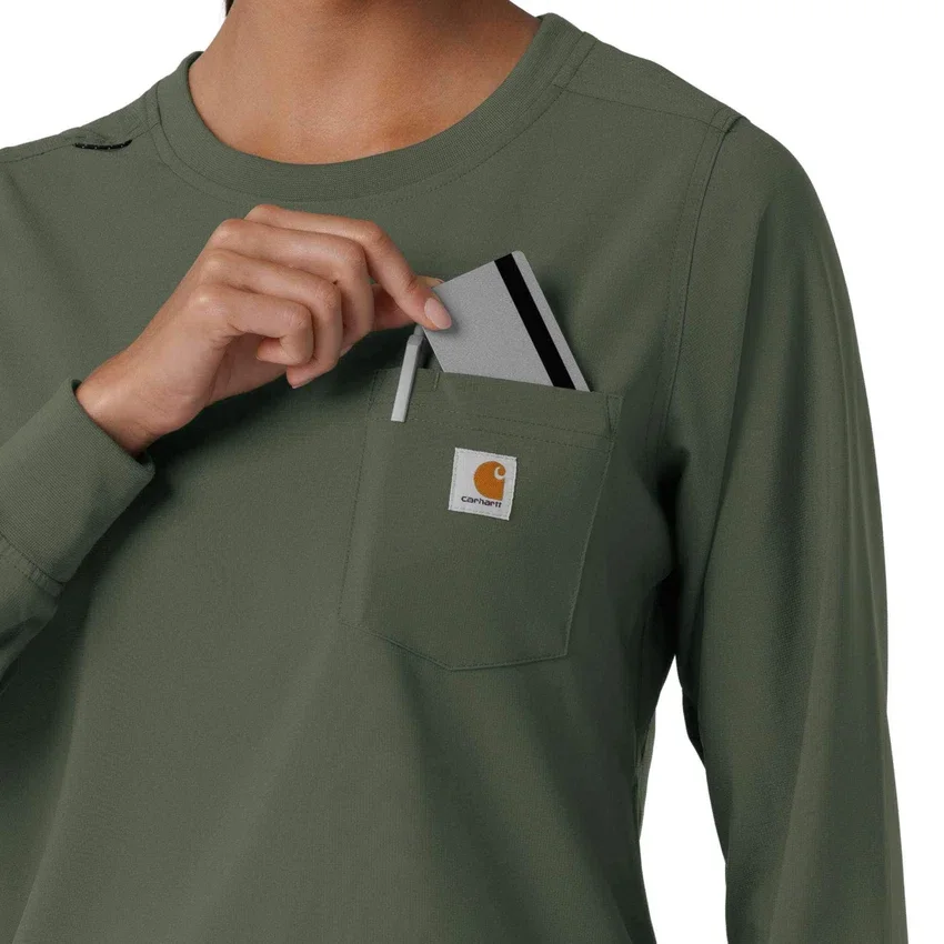Blusa médica de manguitos longos com gola redonda Force Cross-Flex para mulher