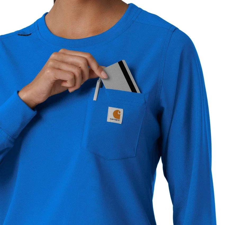 Blusa médica de manguitos longos com gola redonda Force Cross-Flex para mulher