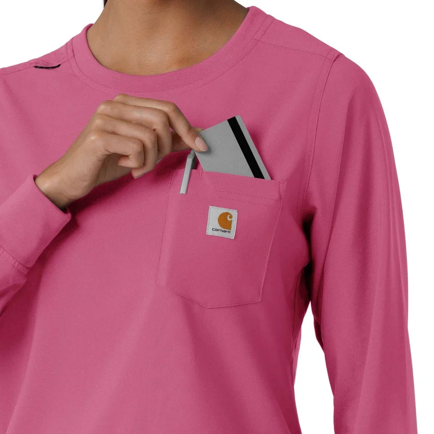 Blusa médica de manguitos longos com gola redonda Force Cross-Flex para mulher