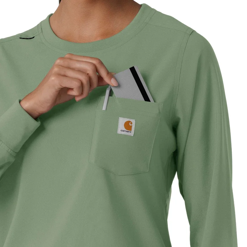 Blusa médica de manguitos longos com gola redonda Force Cross-Flex para mulher