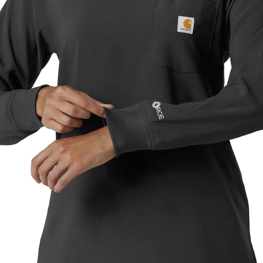 Blusa médica de manguitos longos com gola redonda Force Cross-Flex para mulher