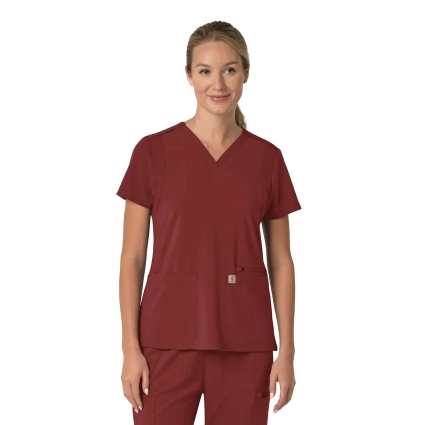 Blusa médica feminina Force Cross-Flex com painéis elásticos e decote em V