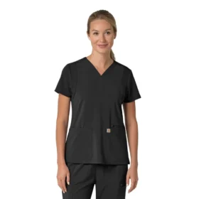 Blusa médica feminina Force Cross-Flex com painéis elásticos e decote em V