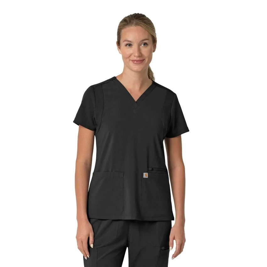 Blusa médica feminina Force Cross-Flex com painéis elásticos e decote em V