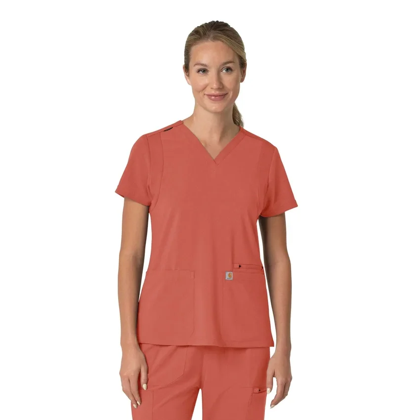 Blusa médica feminina Force Cross-Flex com painéis elásticos e decote em V