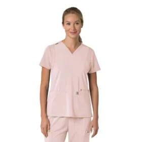 Blusa médica feminina Force Cross-Flex com painéis elásticos e decote em V