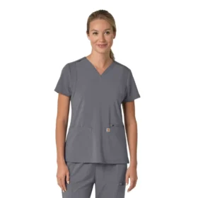 Blusa médica feminina Force Cross-Flex com painéis elásticos e decote em V