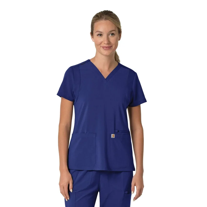 Blusa médica feminina Force Cross-Flex com painéis elásticos e decote em V