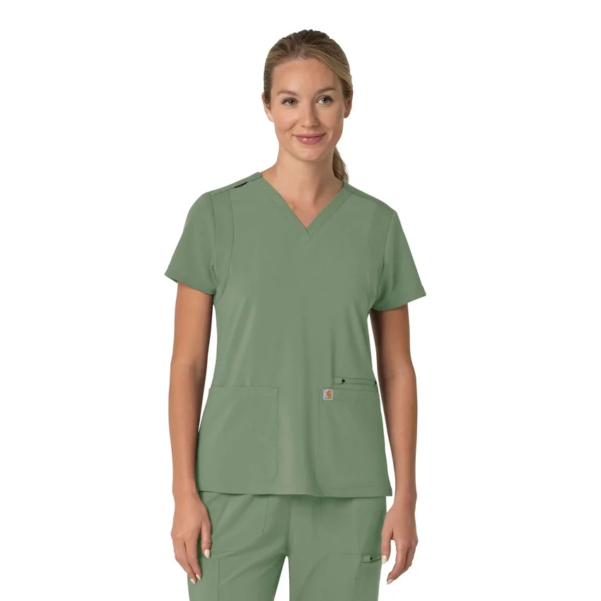Blusa médica feminina Force Cross-Flex com painéis elásticos e decote em V
