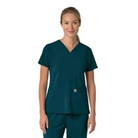 Blusa médica feminina Force Cross-Flex com painéis elásticos e decote em V