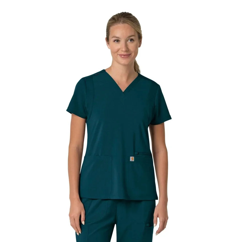 Blusa médica feminina Force Cross-Flex com painéis elásticos e decote em V