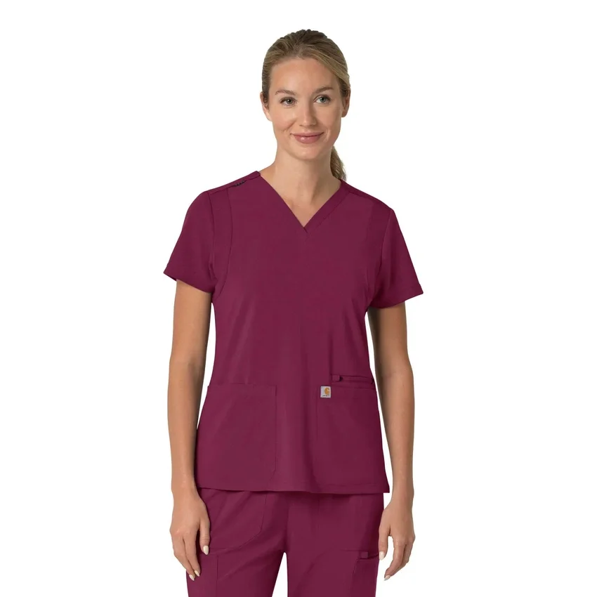Blusa médica feminina Force Cross-Flex com painéis elásticos e decote em V