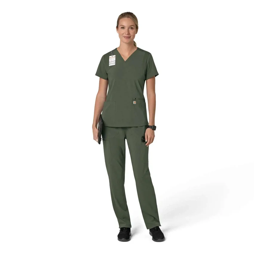 Blusa médica feminina Force Cross-Flex com painéis elásticos e decote em V