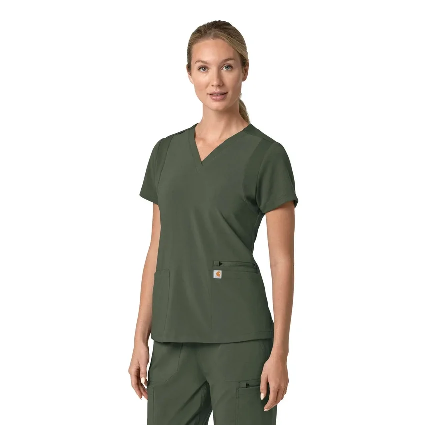Blusa médica feminina Force Cross-Flex com painéis elásticos e decote em V